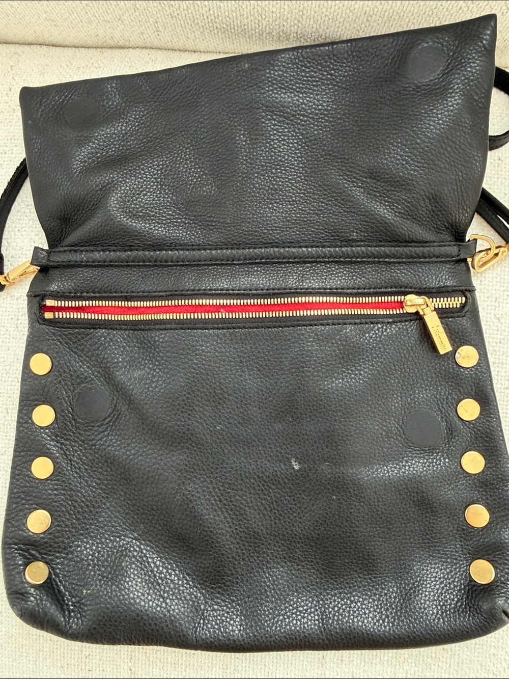 Hammitt Black Leather Crossbody with Red Zip and Gold Studs - Picture 4 of 6
